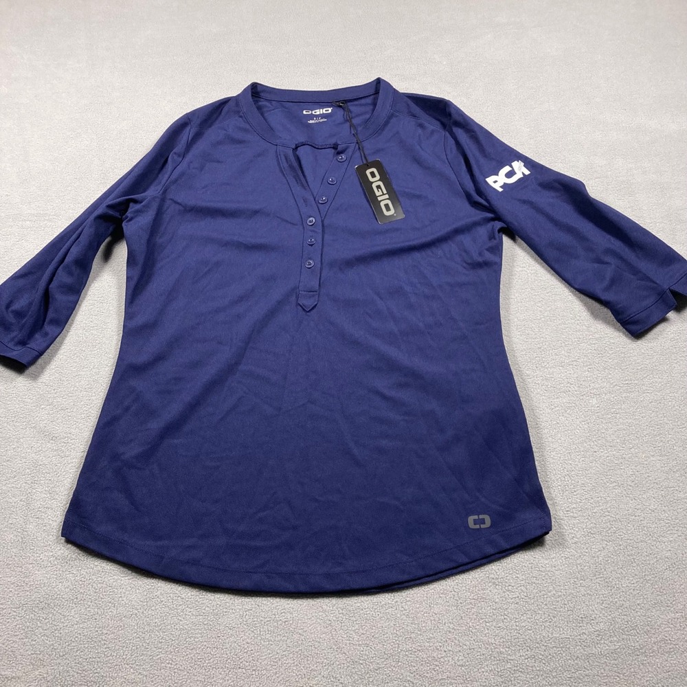 OGIO Polo Womens Small Blue 3/4 Sleeve Henley Solid
